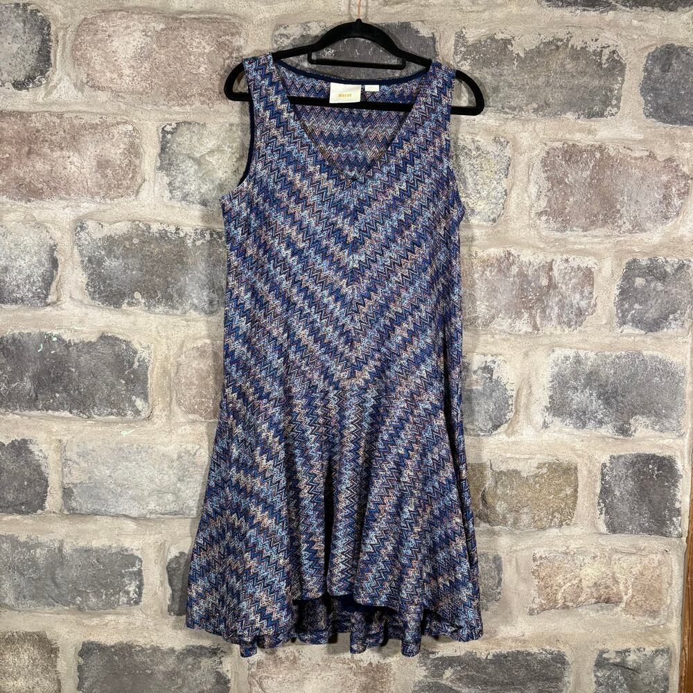 Anthropologie Maeve Westwater Knit Zig Zag Drop Waist Dress Woman's Small Retro
